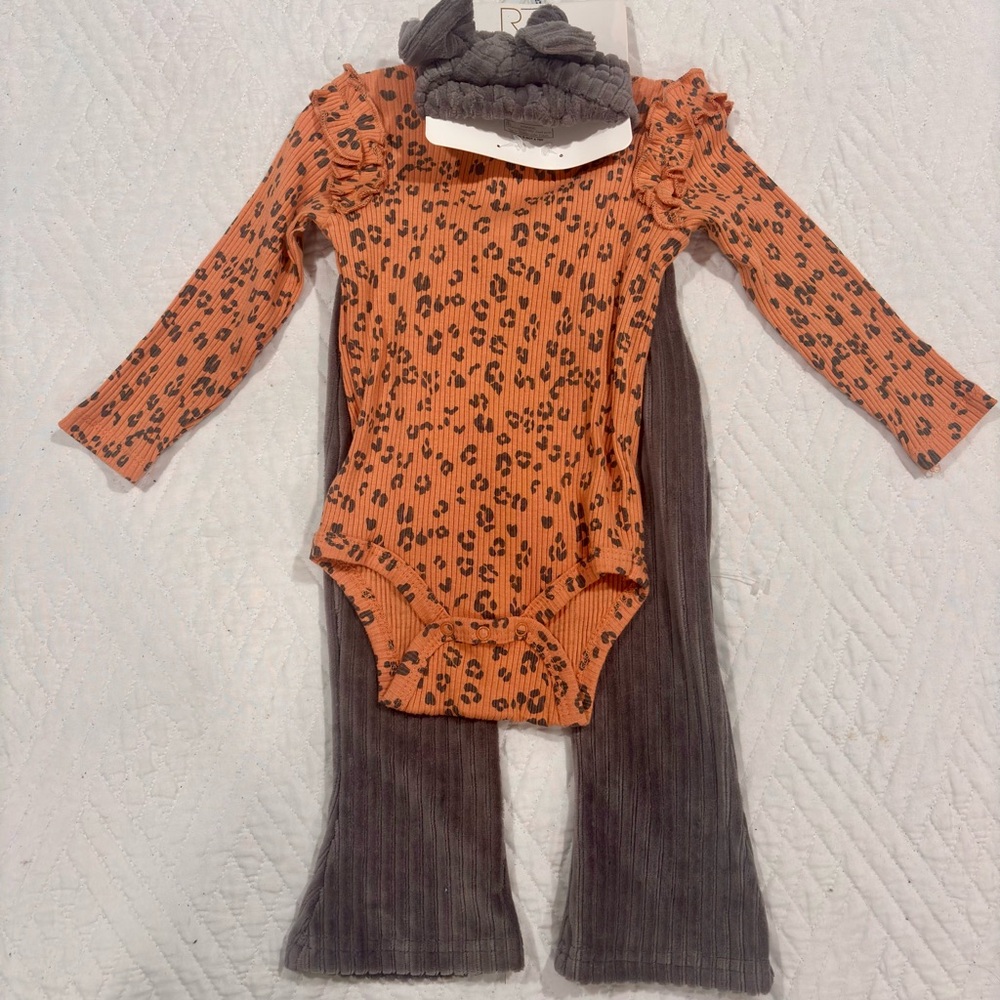 Orange Leopard Print Baby Outfit with Headband